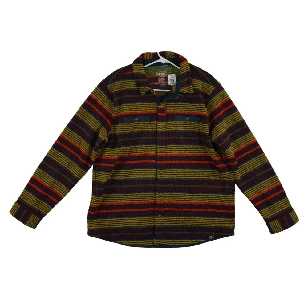 NEW L.L. Bean Sweater Fleece Shirt Jacket Men's Size XL Multi Striped Shacket